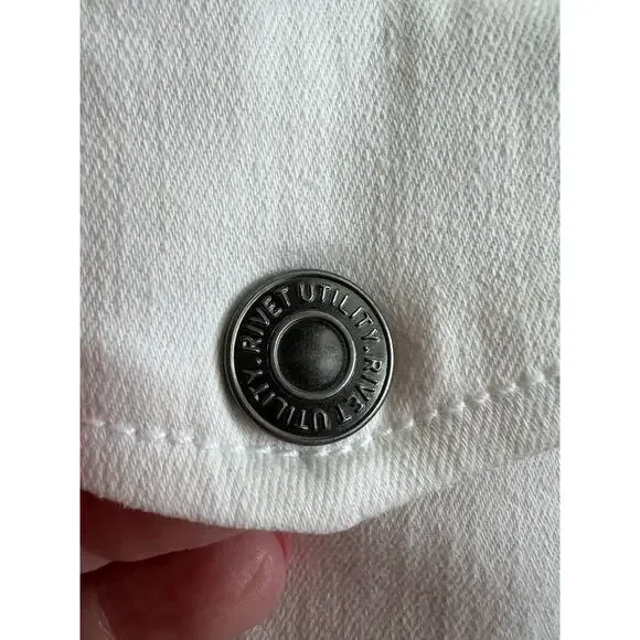 RIVET UTILITY Powerhouse White Stretch Denim Long Sleeve Jumpsuit Sz M $425 - Picture 5 of 15